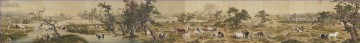 Cien caballos Lang brillante tinta china antigua Giuseppe Castiglione Pinturas al óleo